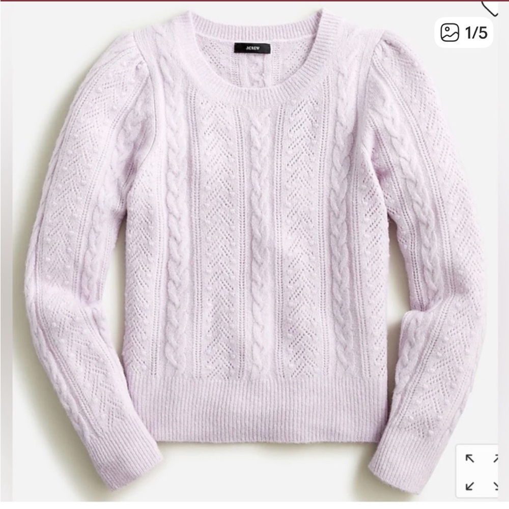 J. Crew Pale Lavender Cable Knit Puff-Sleeve Sweater - Picture 1 of 5
